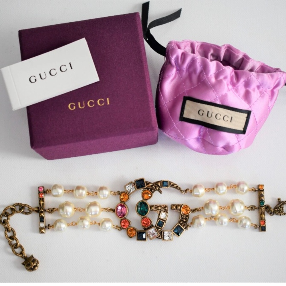 Gucci Gold and Multicolor Pearl Bracelet